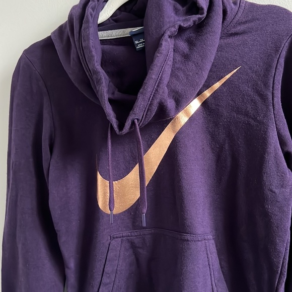 Nike Sportswear Purple Hooded Funnel Neck Sweater with Rose Gold Logo Detail - Picture 2 of 6